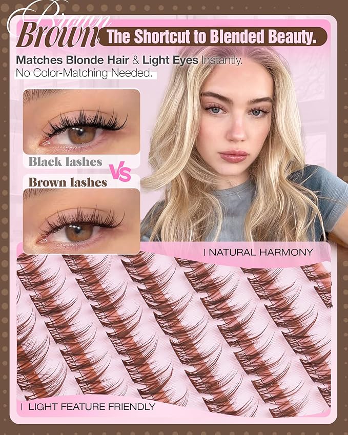 Brown Lash Clusters 8-12MM Wispy Eyelash Clusters Short Fairy Cluster Eyelash Extensions Natural Cluster Lashes Extensions Easy Wider-Band Anime Individual Lashes for Soft Glam (CC Curve, 144Pcs)