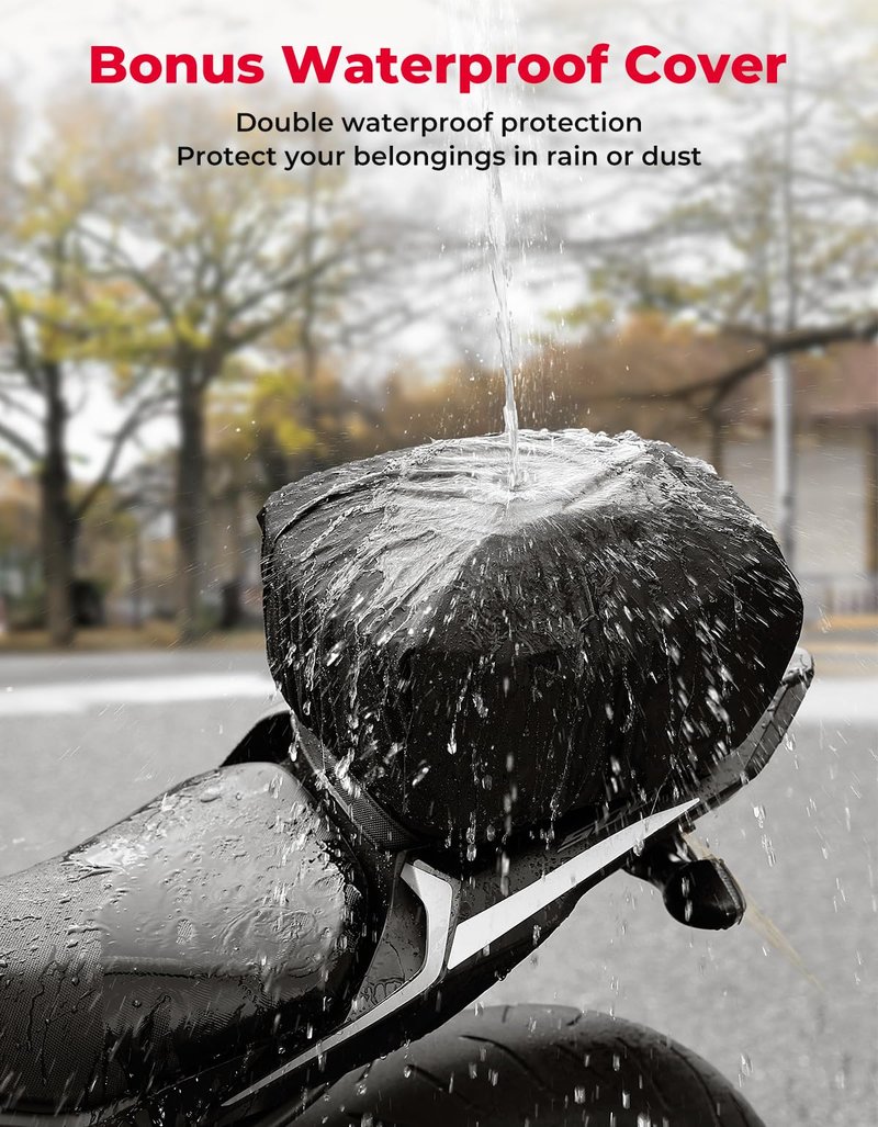KEMIMOTO Motorcycle Tail Bag, Dual Use Motorcycle Rear Seat Bag with Waterproof Rain Cover, 22L-34L Expandable Motorbike Helmet Bag Luggage Storage Backpack with 6 straps