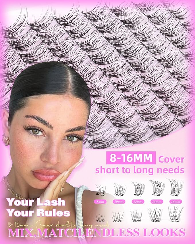 Wispy Lash Clusters Kit Venus Invisible Band Eyelash Clusters 8-16mm Lash Extension Kit Natural Lashes Clusters Eyelash Extension Kit with Thin Band Lash Cluster Clear Lash Glue and Tweezers by Wtvane