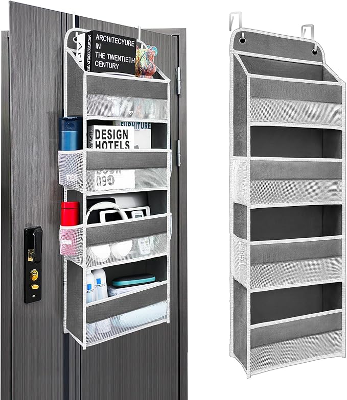 Ease of Assembly Over The Door Organizer,4 Shelves & 4 Side Pockets,Anti Tilt Hanging Behind Door Storage, Heavy-Duty Reinforced Mesh Rack Holds 44lb for Bathroom,Pantry, Nursery,Closet, Shoes, Towels