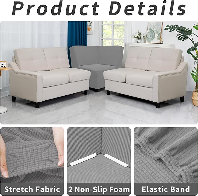 Easy-Going Stretch Sectional Corner Sofa Slipcover 1-Piece Couch Sofa Cover Furniture Protector Soft with Elastic Bottom for Kids, Pet, Spandex Jacquard Fabric Light Gray