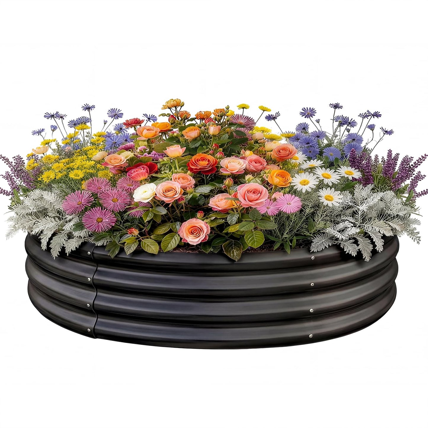 Land Guard Galvanized Raised Garden Bed, Planter Raised Garden Beds Outdoor, Round Clearance Raised Garden Beds for Gardening Vegetables 4x4x1ft (Gray)……