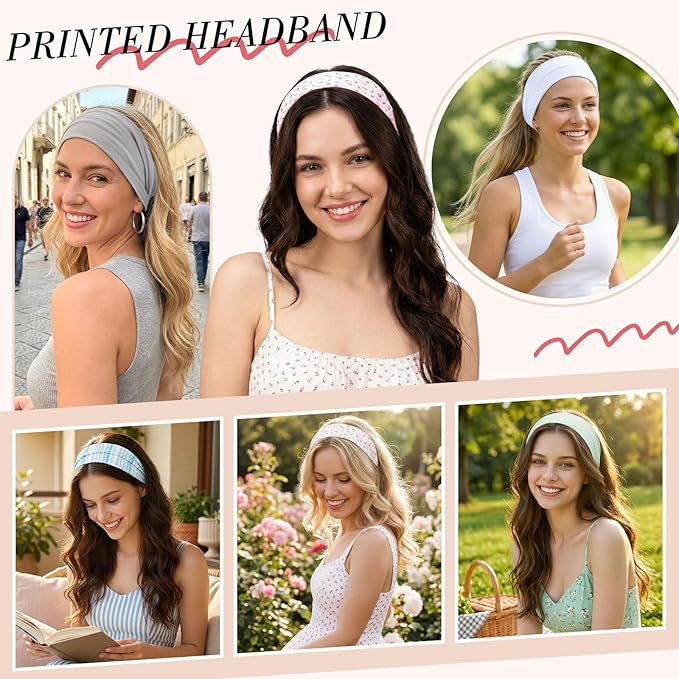 obeoby 8 Pack Cherry Headbands for Spring Summer Outfits, Non Slip Fashion Floral Headbands for Women Girls