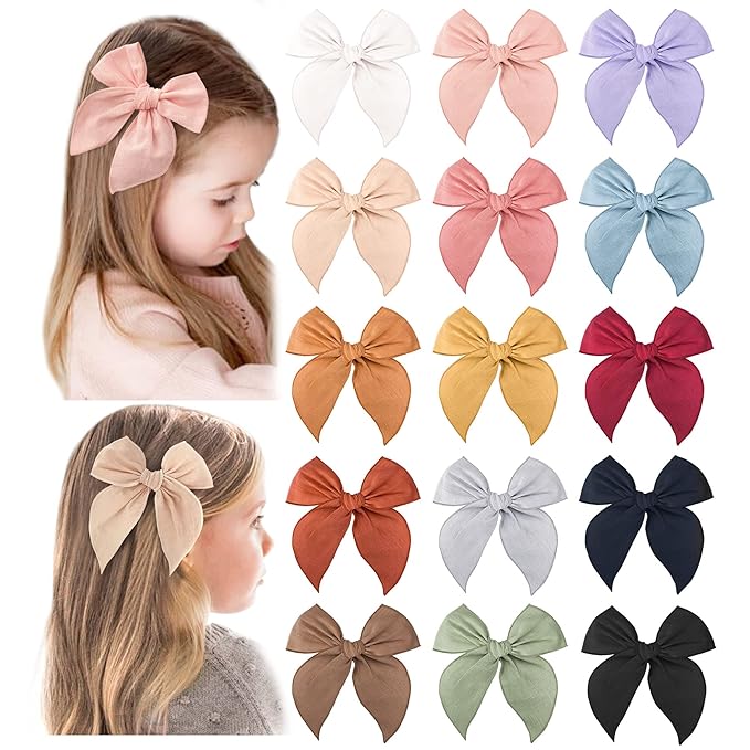 Niceye Fable Girls Hair Bows Cotton Linen Alligator Hair Clips or Little Girls Toddlers Kids Neutral Handmade Hair Accessories - 4.5” bow