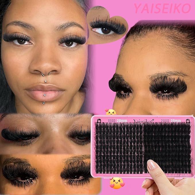 Lash Clusters 100D+200D Thick Eyelash Clusters 20mm Wispy Individual Mega Volume Lashes Cluster Eyelash Extensions 280Pcs DIY Lash Extension at Home, by Yaiseiko