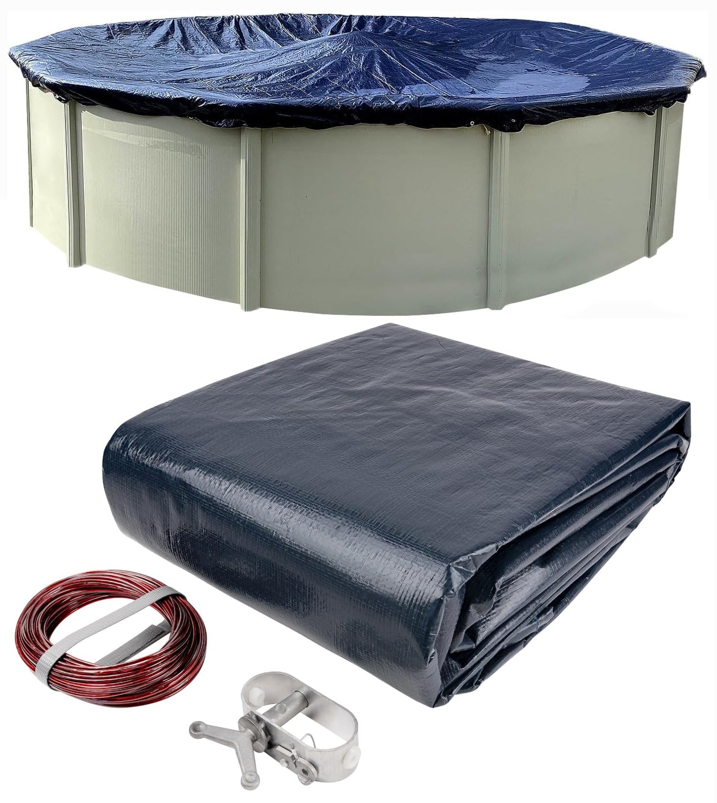 Winter Block 15’ ft. Round Pool Winter Cover for Above Ground Pools - 8-Year Warranty, Cold and UV Resistant, Weatherproof and Durable, Winch & Cable Included