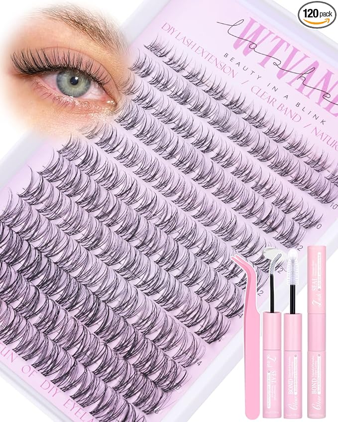 Wispy Lash Clusters Kit Venus Invisible Band Eyelash Clusters 8-16mm Lash Extension Kit Natural Lashes Clusters Eyelash Extension Kit with Thin Band Lash Cluster Clear Lash Glue and Tweezers by Wtvane
