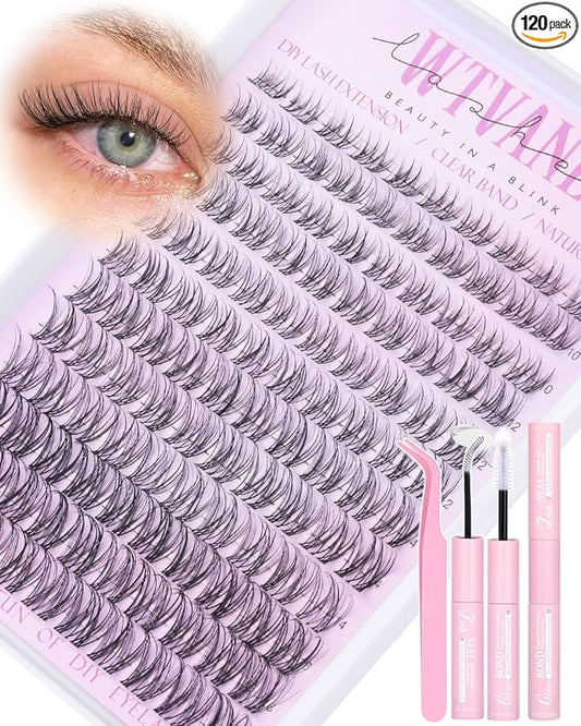Wispy Lash Clusters Kit Venus Invisible Band Eyelash Clusters 8-16mm Lash Extension Kit Natural Lashes Clusters Eyelash Extension Kit with Thin Band Lash Cluster Clear Lash Glue and Tweezers by Wtvane