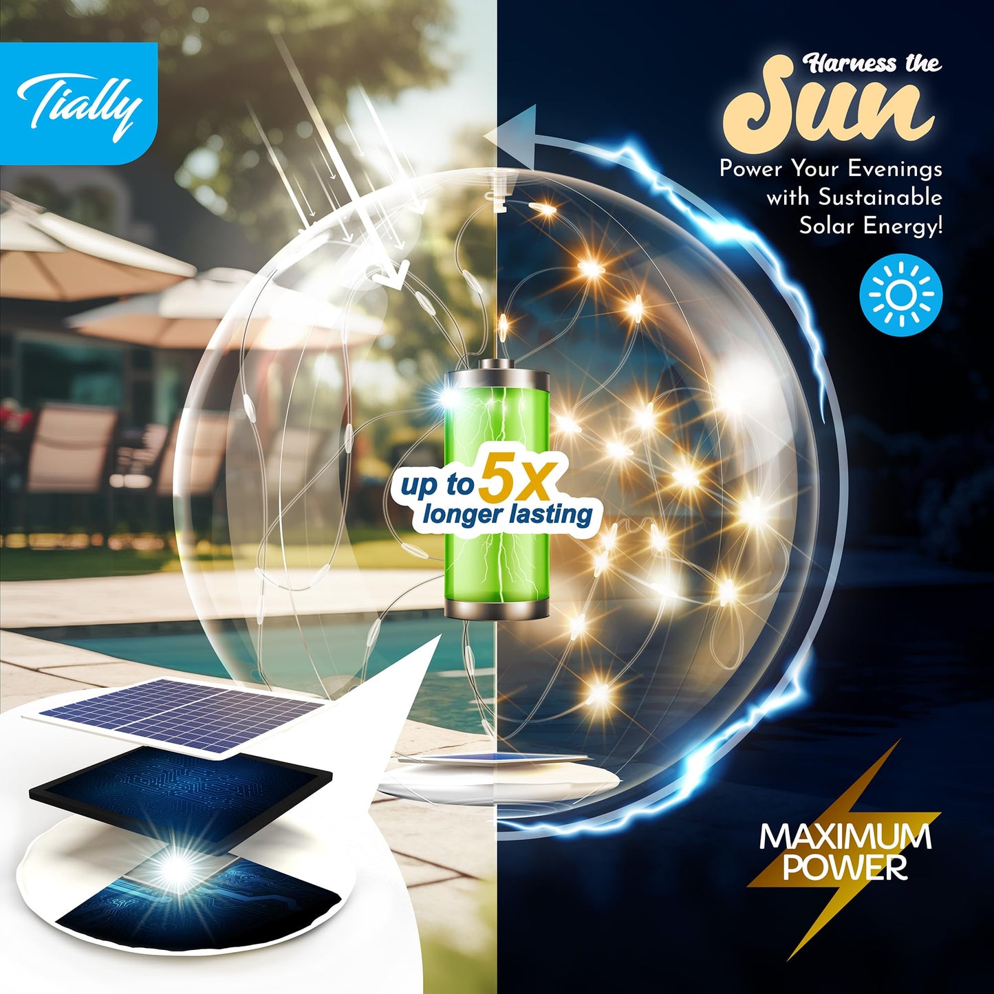 TIALLY Fairy Floating Pool Lights Solar Powered - 14" Inflatable Glow Balls for Pool, Solar Floating Lights for Pool, Floating Solar Pool Lights for Inground Pools, Pool Decorations Outdoor (4 Pack)