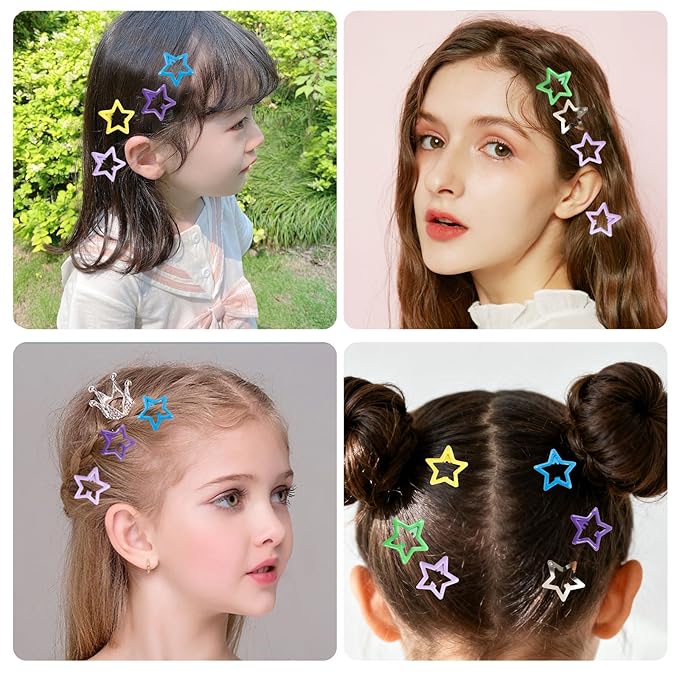 55pcs 1.22" Star Hair Clips Cute Hair Clips for Girls Colorful Metal Snap Hair Barrettes for Women Star Hair Accessories for Daily Party