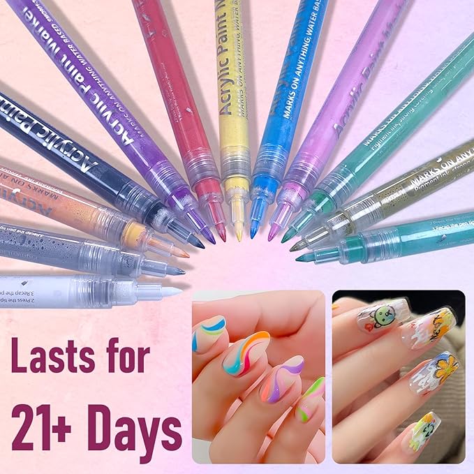 12 Color Nail Art Pens, 0.7 MM Nail Art Markers Nail Polish Pens Set Drawing Nail Paint Pens, Waterproof and Quick-drying Nail for DIY Design Manicure Design Tools