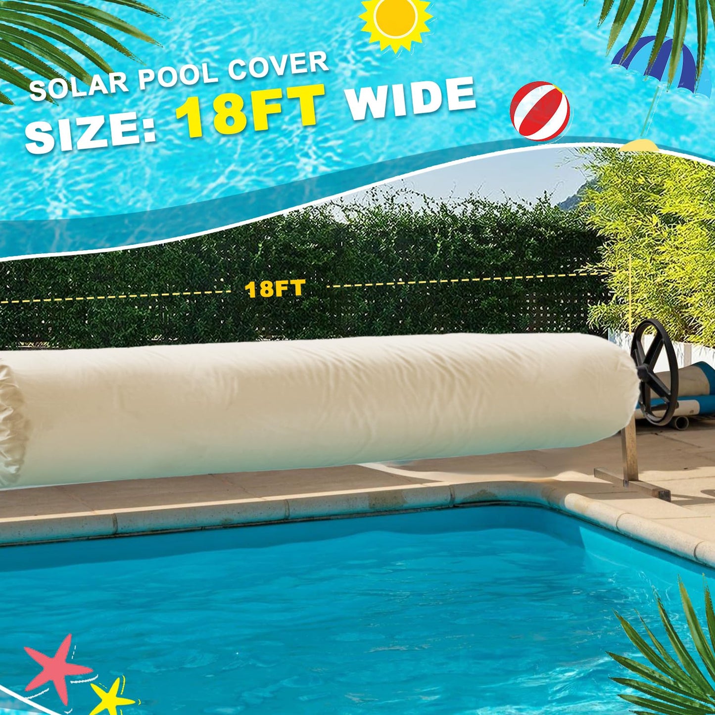 Solar Blanket Cover Pool Reel Cover Swimming Pool Solar Reel Protective Cover 18ft Pool Reel Cover Solar Blanket Cover Swimming Pool Blanket Protector for Above Ground and Inground Pools