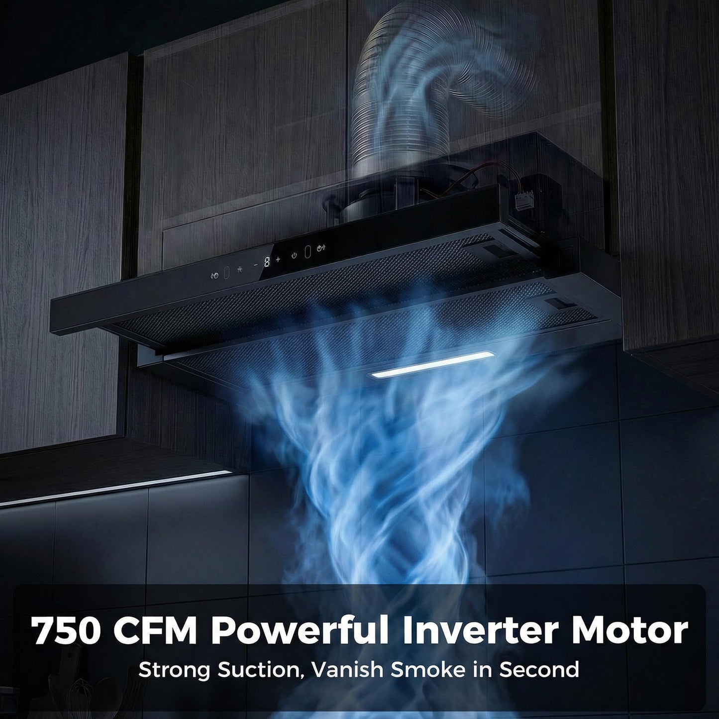MOMOKOVA Range Hood 30 Inch Under Cabinet, Kitchen Hood with 750 CFM, 3-Speed Gesture Sensing & Touch Control, Stainless Steel Vent Hood with Pull-out Panel, LED Lights, 2 Pcs Aluminum Filters