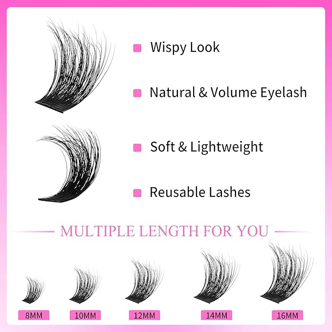 VEYESBEAUTY Lash Clusters Fluffy Individual Lash Extensions Xtreme 3D Layered Volume Eyelashes Thin & Invisible Band Wispy Spider Faux Mink Lash Silk Bloom 3D Series Mixed Length 10-18mm