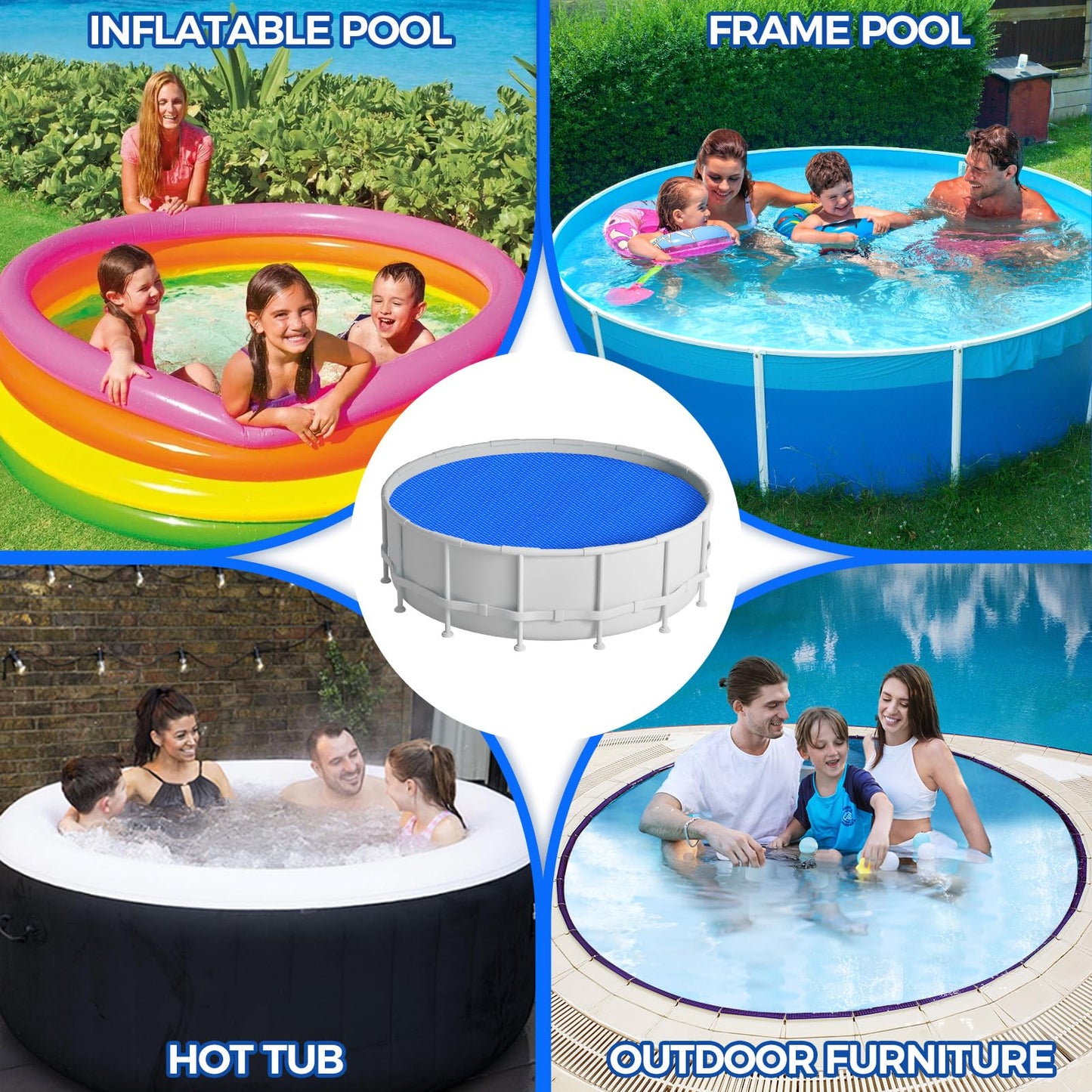 KETNET Solar Pool Cover 8 ft Round for 6-24ft Above Ground Inground Pools, Hot Tub Spa Thermal Heating Bubble Wrap Covers, 12 Mil Heavy-Duty Circle Blue Floating Blanket Mat for Swimming Pools