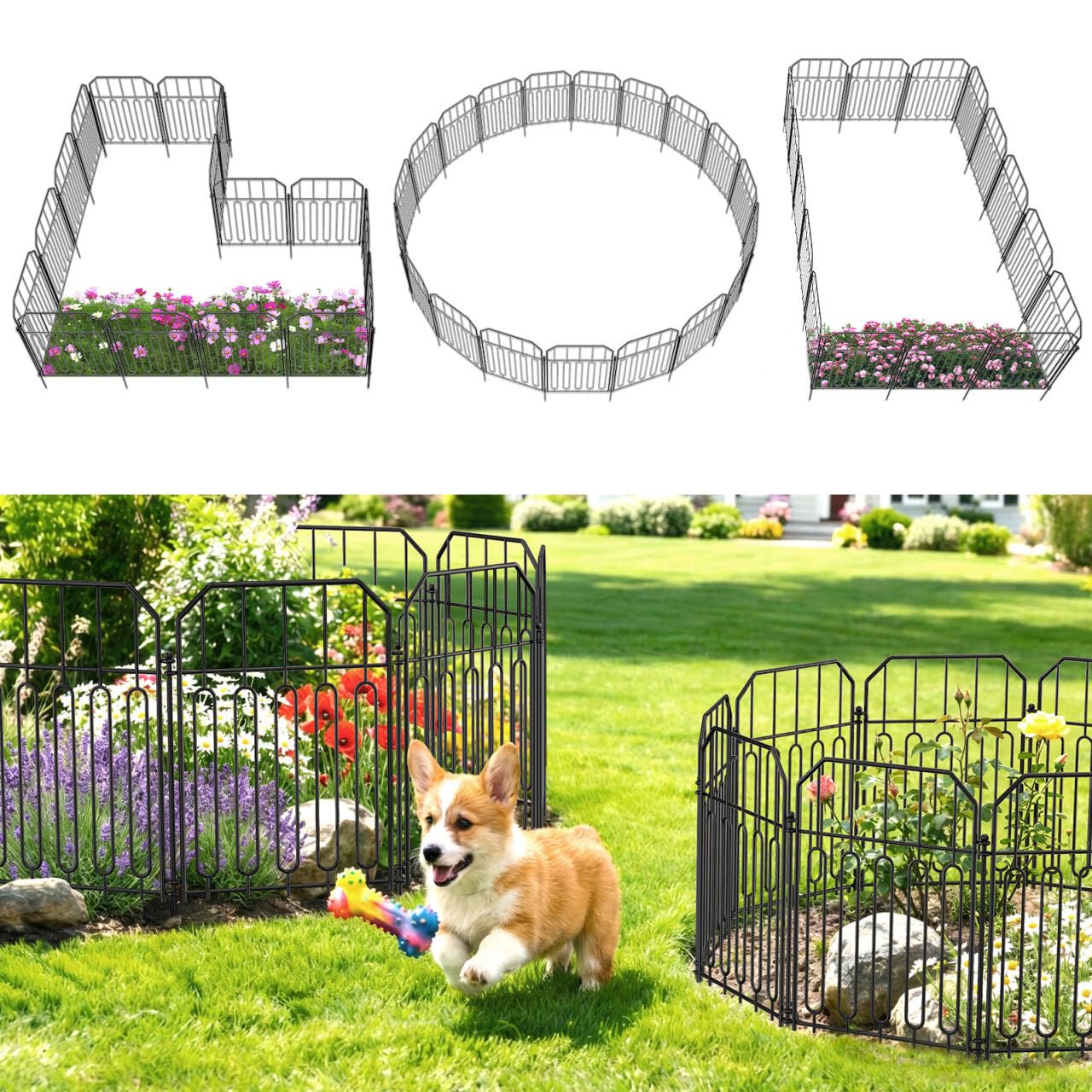 VANCASTLE Decorative Garden Fence, Toatal 10FT(L) x 21IN(H) Outdoor Metal No Dig Fence Animal Barrier, Rustproof No-Tool Assembly Landscape Edging for Yard, Lawn, Patio, Flower Bed-10 Panels Design I