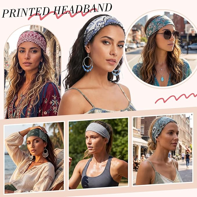 obeoby 8 Pack Headbands for Women, Boho Style Headbands for Summer Vacation Music Festival Outfits Non Slip Fashion Wide Hairband Mothers Day Gift