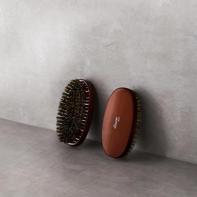 Diane Premium 100% Boar Bristle Military Wave Hair Brush for Men, Medium Firm Bristles for Thick, Curly or Coarse Hair, Use for Detangling, Smoothing, Wave Styles, Soft on Scalp, Restores Shine