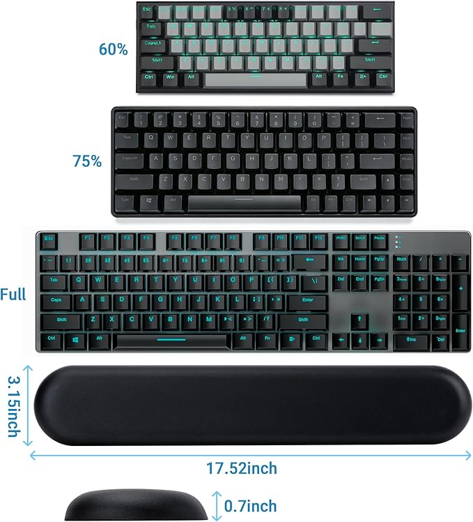 PU Leather Keyboard Wrist Rest, Ergonomic Memory Foam Wrist Support for Pain Relief, Waterproof & Easy to Clean Hand Rest Pad for Office, Gaming & Mechanical Keyboards (Classic Black)