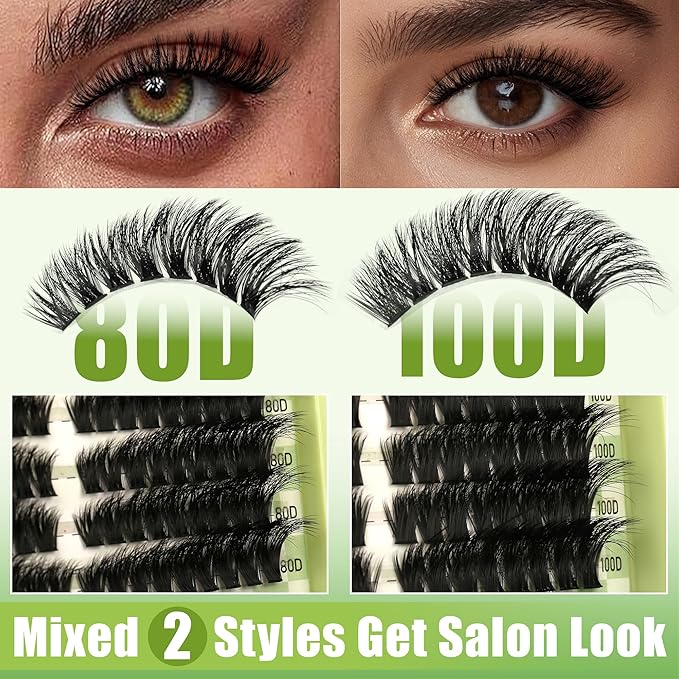 Lash Clusters Kit Wispy Lash Clusters C Curl Cluster Eyelash Extensions Cat Eye Lashes Clusters 510Pcs Volume Individual Lashes Lash Glue Lash Tweezers