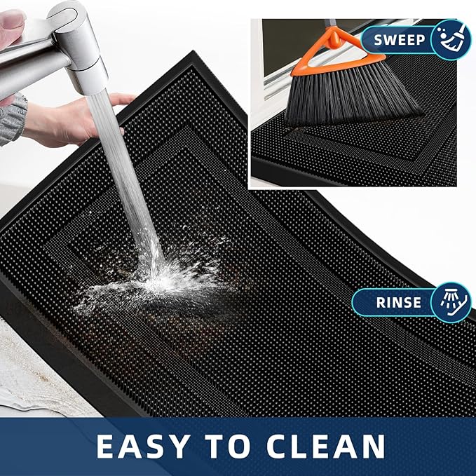 BEHERO Front Door Mat Outside Entrance, 36" x 17" Heavy Duty Rubber Outdoor Mats Enlarged for Entryway, Welcome Matt Outdoor, Dirt Trapping Waterproof Exterior Entry Mats, All Weather Doormat Black