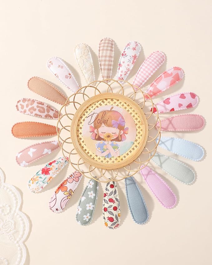 doboi 40Pcs Toddler Hair Clips Hair Barrettes Baby Girls Hair Bows Clips Floral Print Non Slip Snap Hairpins Flower Hair Clips for Girls Kids Toddler Hair Accessories