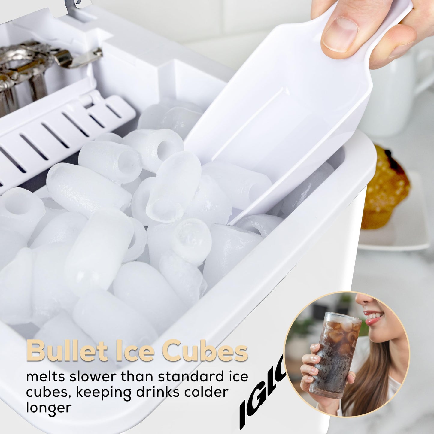 Igloo Automatic Ice Maker, Self- Cleaning, Countertop Size, 26 Pounds in 24 Hours, 9 Large or Small Ice Cubes in 7 Minutes, LED Control Panel, Scoop Included, Perfect for Water Bottles, Mixed Drinks