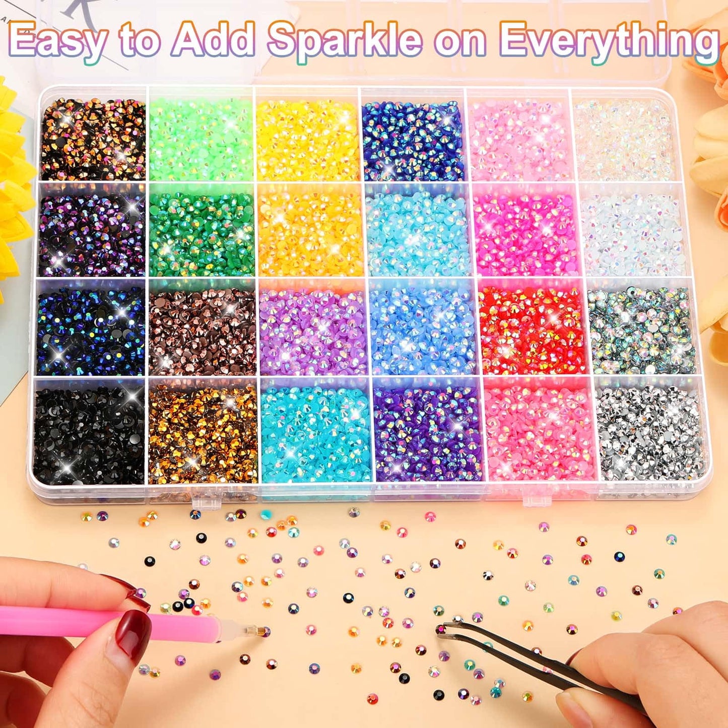 B7000 Glue with Rhinestones for Bedazzling Crafting, 31200Pcs Rainbow Crystals 3MM Flat Back Gems with Jewelry Glue Adhesive for DIY Graduation Cap Decorations Phone Case Wedding Shoes