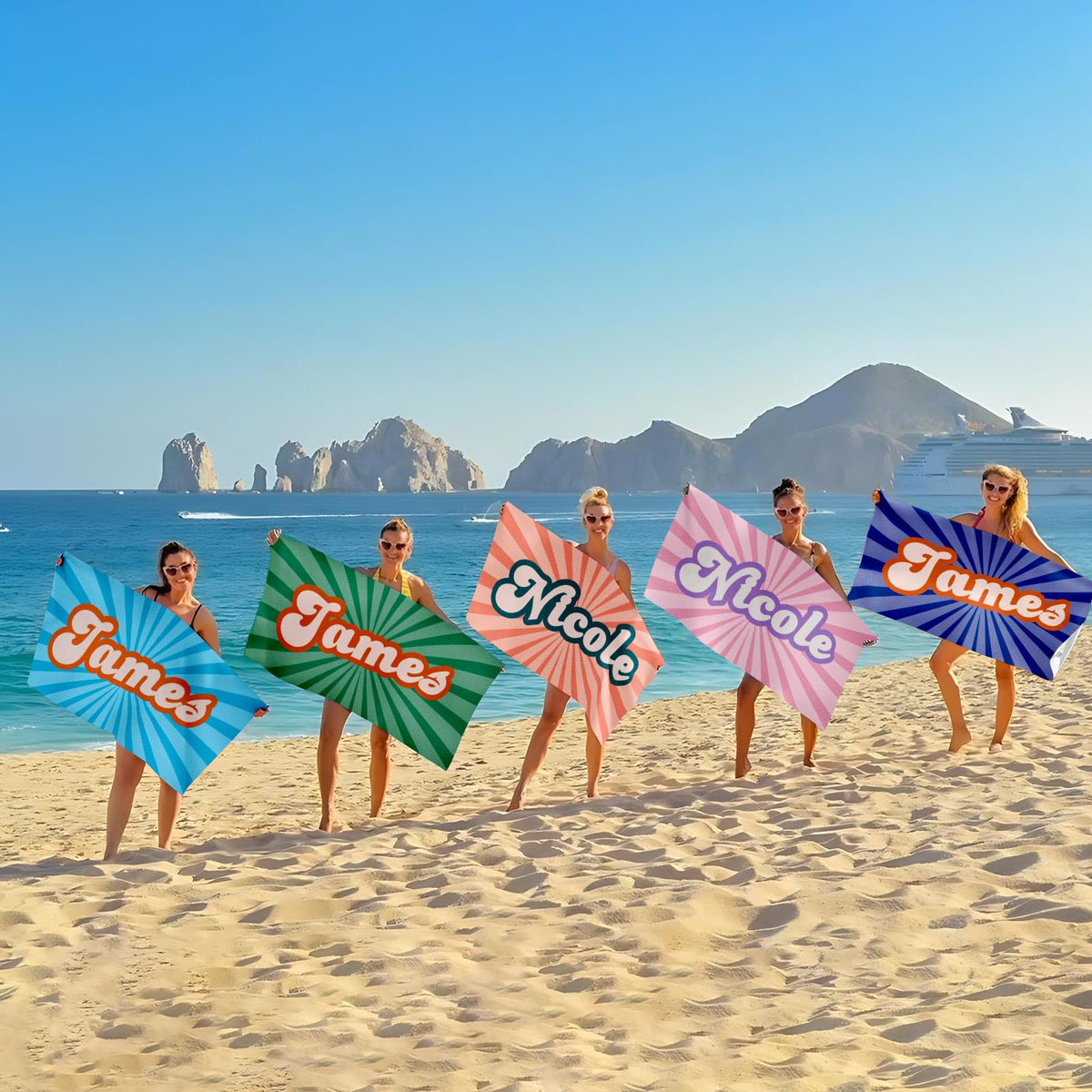 Yoltotude Personalized Kids Beach Towels Custom Sand Free Microfiber Beach Towel with Names & Monogram Customized Quick Dry Pool Towels for Girls Boys Standard Size Easter Gifts for Kids
