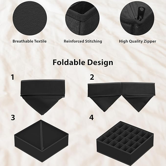 Simple Houseware Closet Underwear Organizer Drawer Divider Assorted 7 Pieces, Black