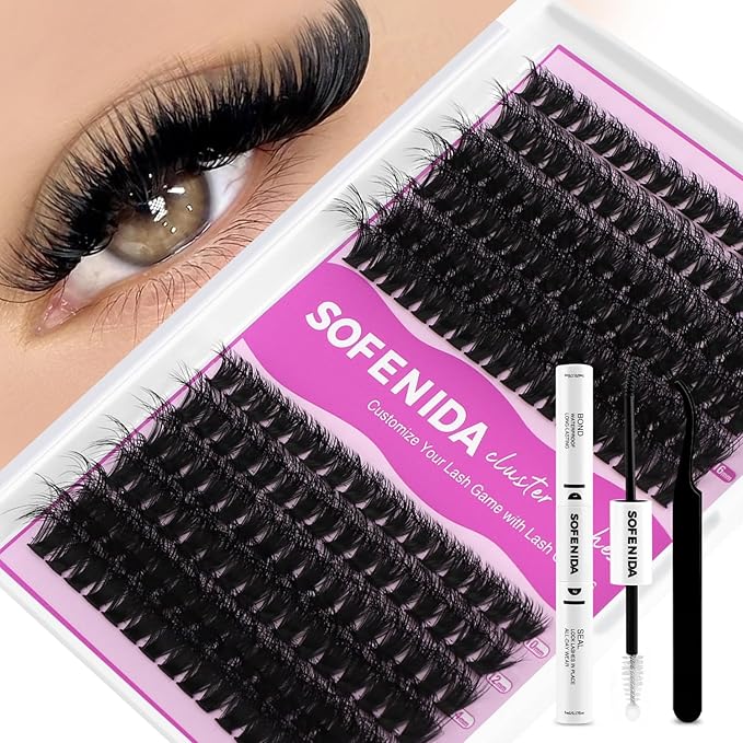 SOFENIDA Lash Extension Kit Thick Lash Cluster Kit 10-18mm Volume Eyelash Clusters D Curvature Cluster Eyelash Extensions Kit 3D Wispy Lash Clusters DIY Lash Extension Kit(60D 80D-10-18MIX Thick Kit)
