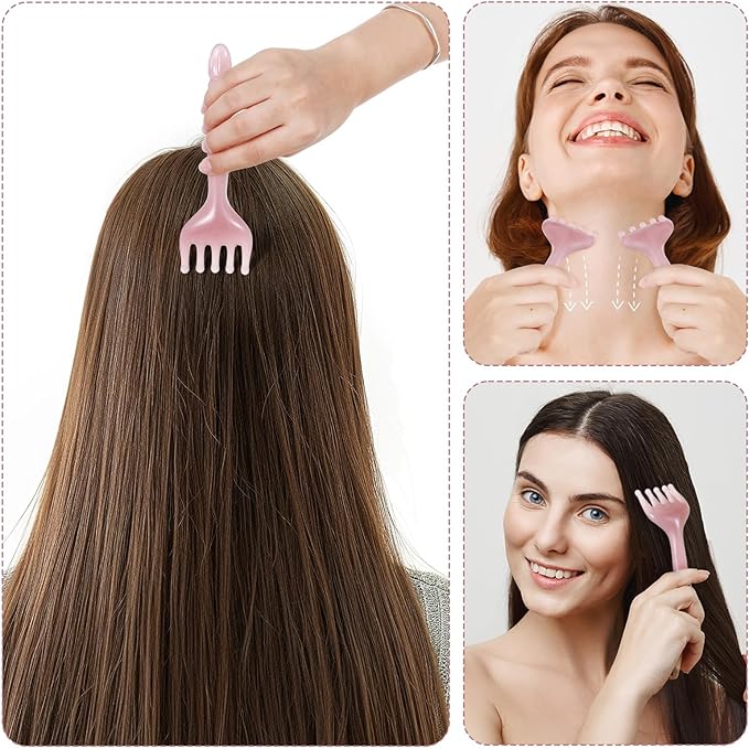 2Pcs Head Massager Manual Hair Scalp Massager Gua Sha Five Claw Massage Tool Comb Portable Handheld Resin Relax Tool for Father's Day Mother's Day Gifts (Pink Purple)