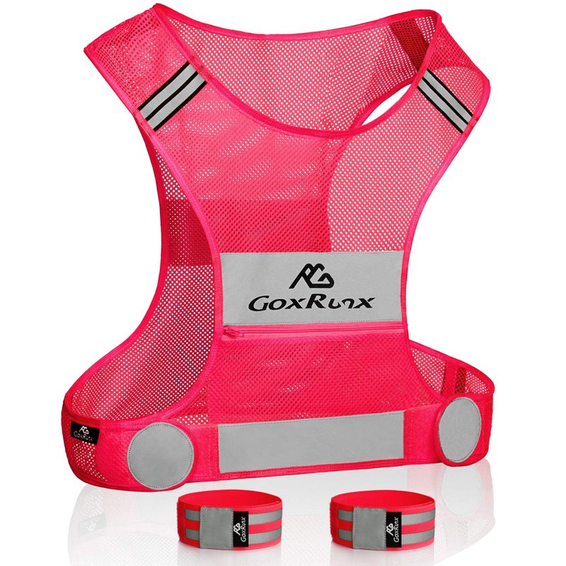 Reflective Vest Running Gear, Lightweight Motorcycle Cycling Reflective Vests with Large Pocket & Adjustable Waist for Women Men Running Safety Vest with Reflective Bands (Pink, Small)