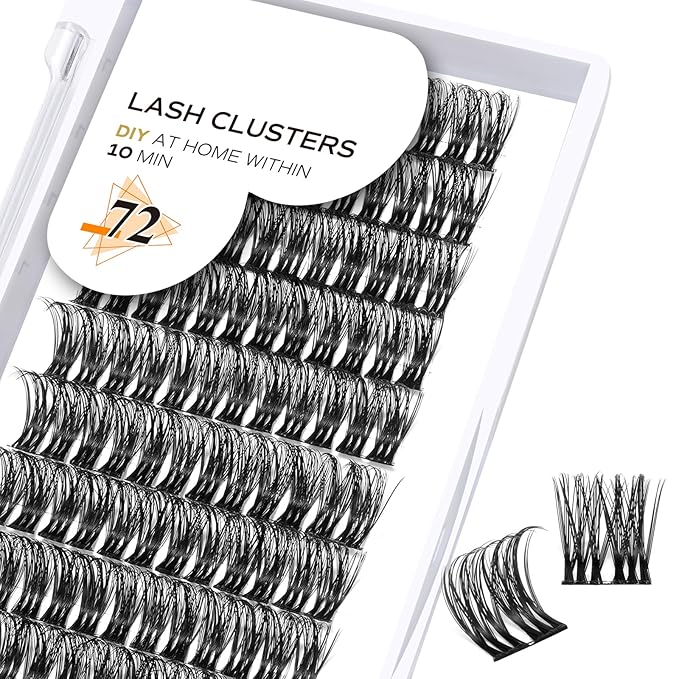 Lash Clusters D Curl 14mm DIY Lash Extensions 72 Clusters Lashes C D Curl Wispy Volume Lashes Eyelash Clusters Extensions Individual Lashes Cluster DIY at Home (B48,D-14mm)