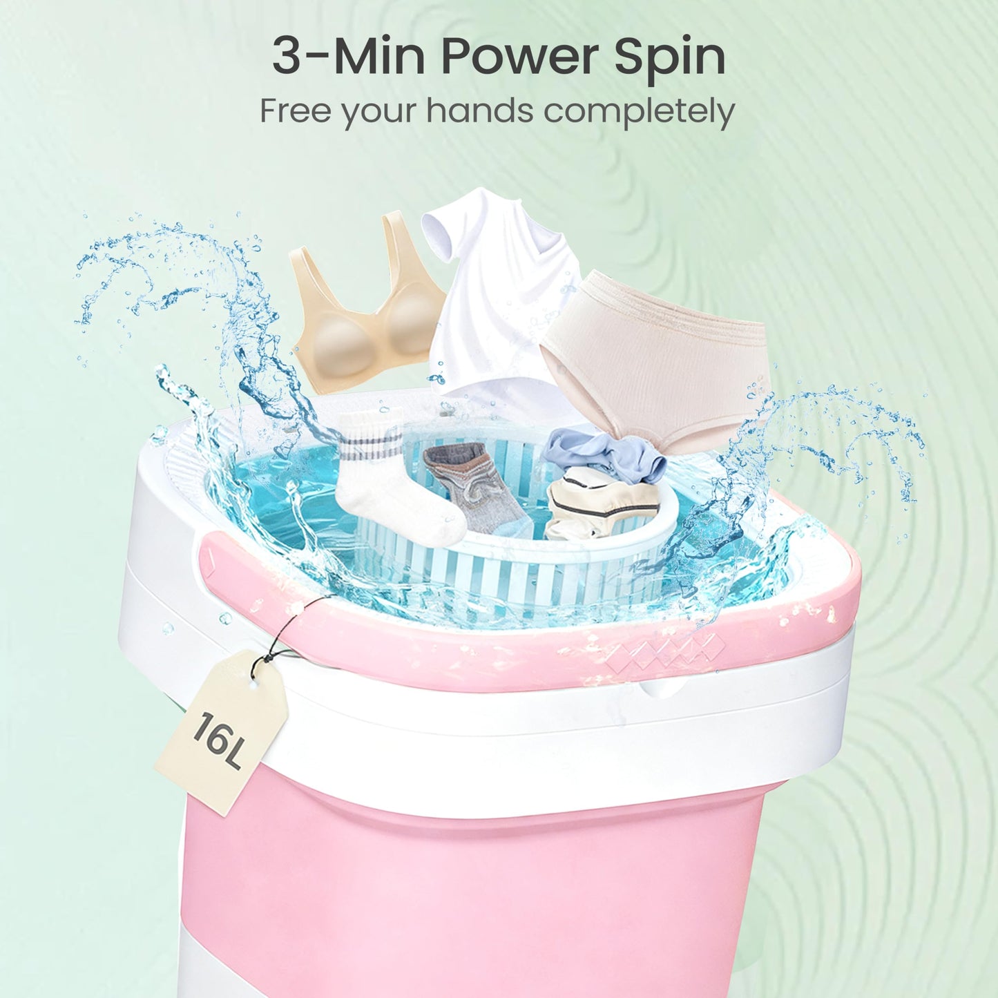 Portable Washing Machine - 16L Mini Foldable Washer with Spin Basket, 3 Cleaning Modes & Deep Cleaning for Small Clothes, Collapsible Laundry for Apartment, Home, Hotel and Travel (Pink)