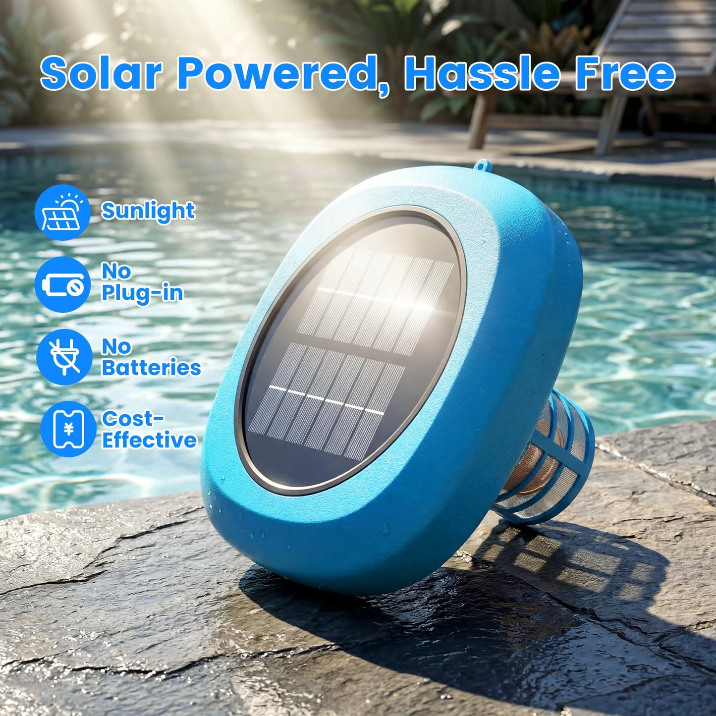 Solar Pool Ionizer, Upgraded Floating Ionizer for Pool with 1LB Heavy-Duty Copper Rod & Double-Sealed Housing, Pool Cleaner for Above/In-Ground Pools, Spas, Hot Tubs Up to 45,000 Gallons