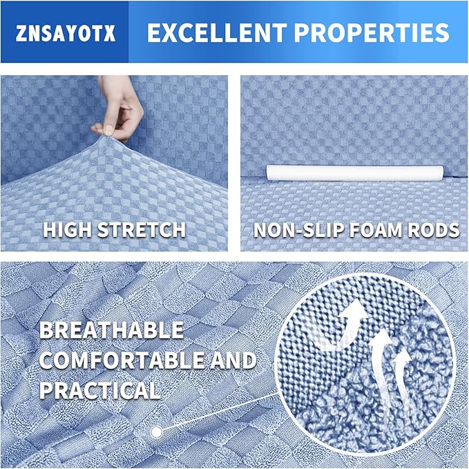 ZNSAYOTX 1 Piece Jacquard Couch Covers for 3 Cushion Couch High Stretch Sofa Cover for Pets Dogs Anti Slip Extra Large Sofa Slipcovers Furniture Protector (X-Large,Light Blue)