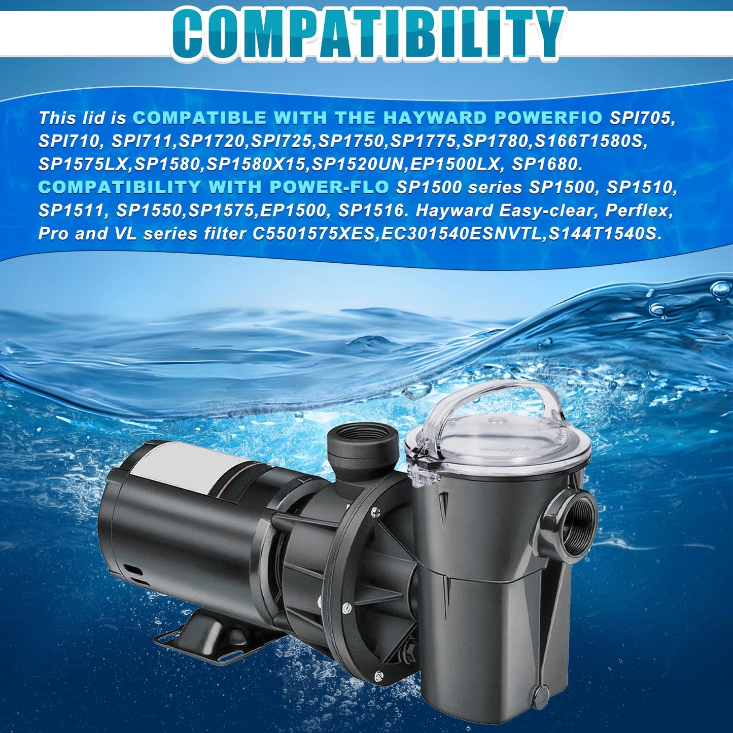 ComfyKit Pool Pump Lid and O-Ring Replacement Compatible with Hayward Power-Flo SPX1500D2A, Clear Pump Strainer Cover for Above Ground Pool Pump
