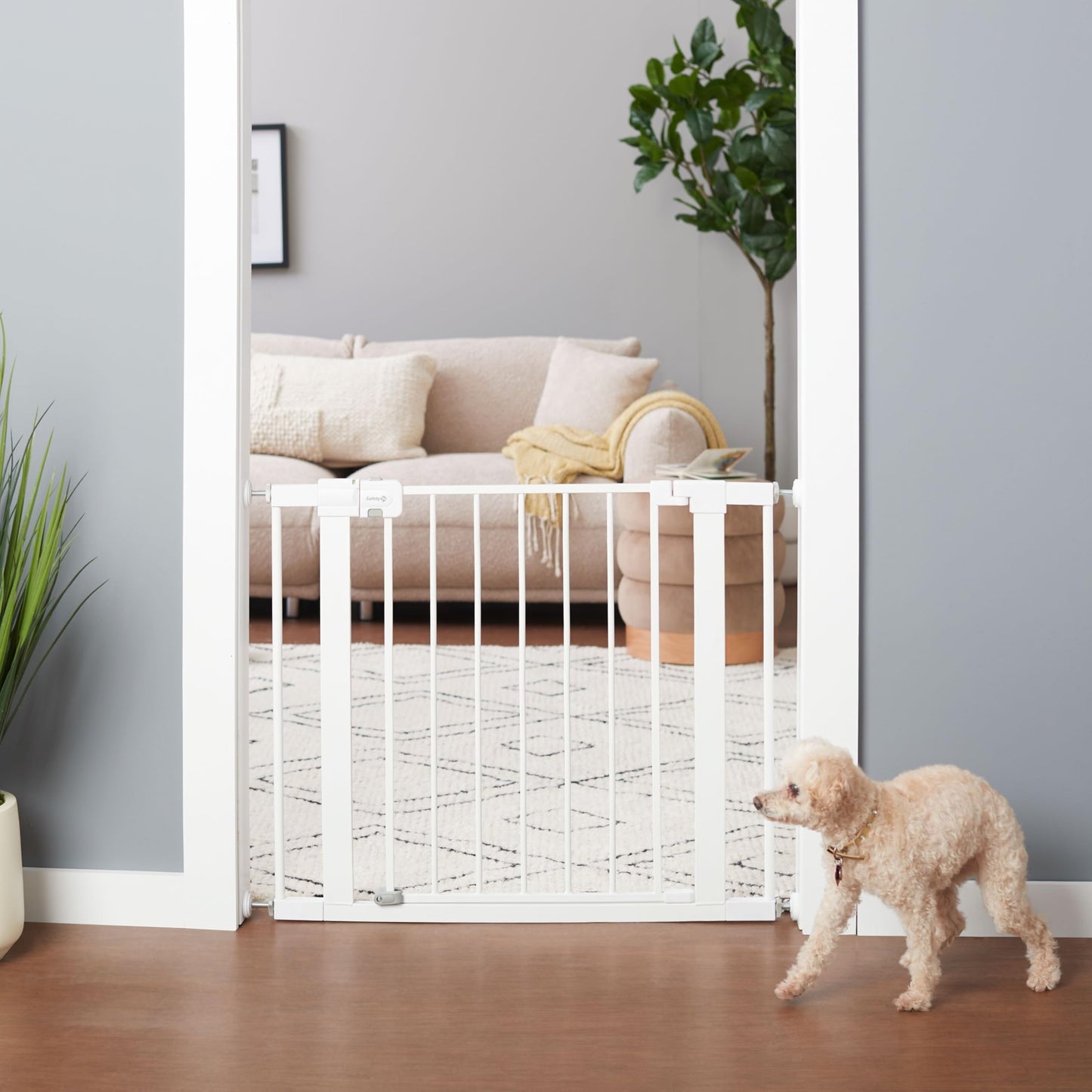 Safety 1st Easy Install Walk Thru Baby Gate for Doorway With Door, Dog Gates, Fits 29"-38", Easy Install 28" Tall, White