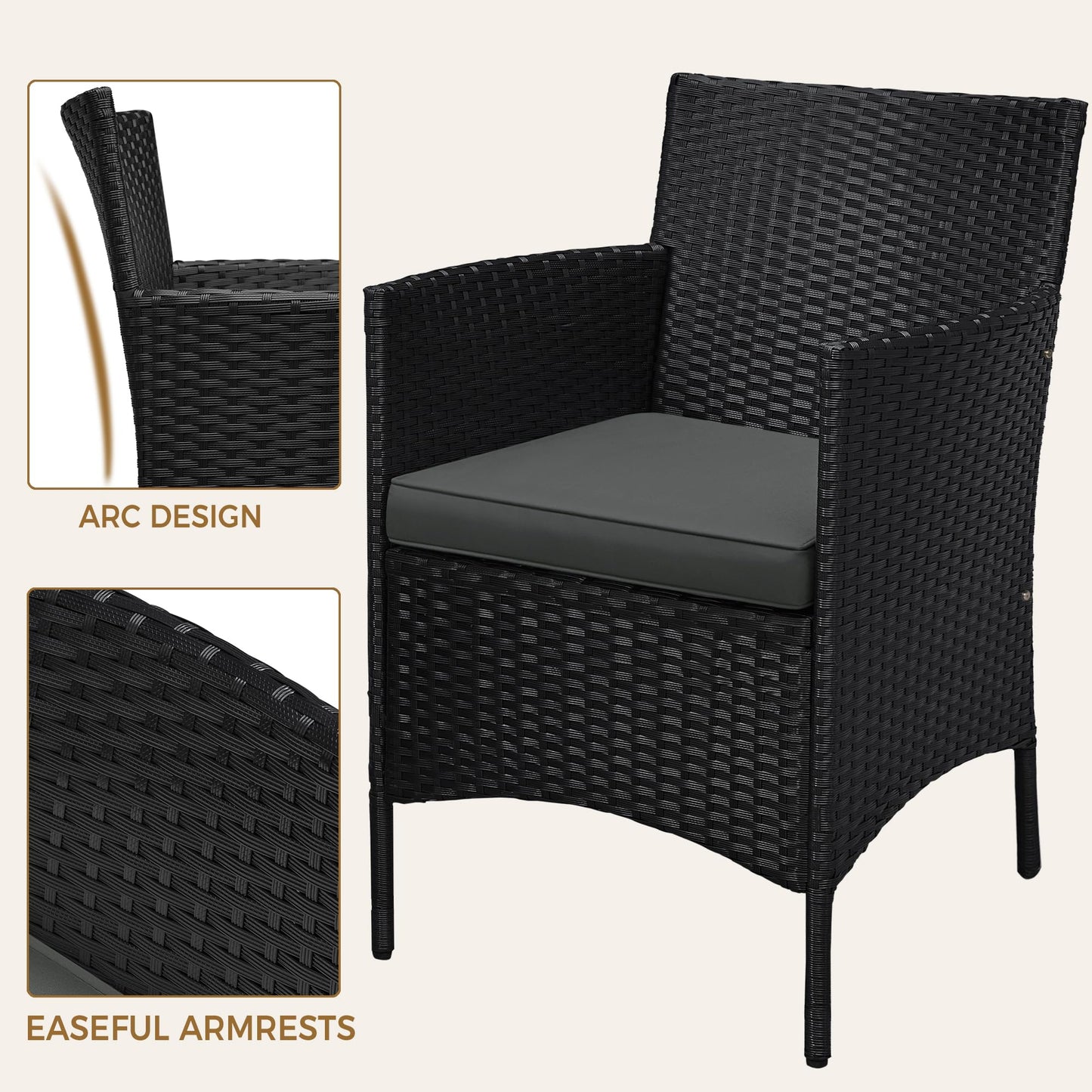 Yaheetech 3 Pieces Patio Porch Furniture Set, Outdoor PE Rattan Wicker Conversation Set with Soft Cushions, Glass Coffee Table & 2 Chairs for Garden/Deck/Courtyard/Poolside, Black/Gray