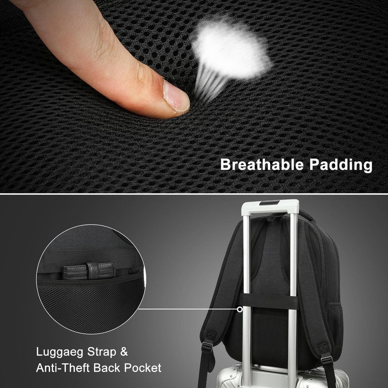 BIKROD Backpack for Men and Women, School Backpack for Boys, Water Resistant Business Travel Laptop Back Pack Fit 15.6 Inch Laptop with USB Charging Port, Black