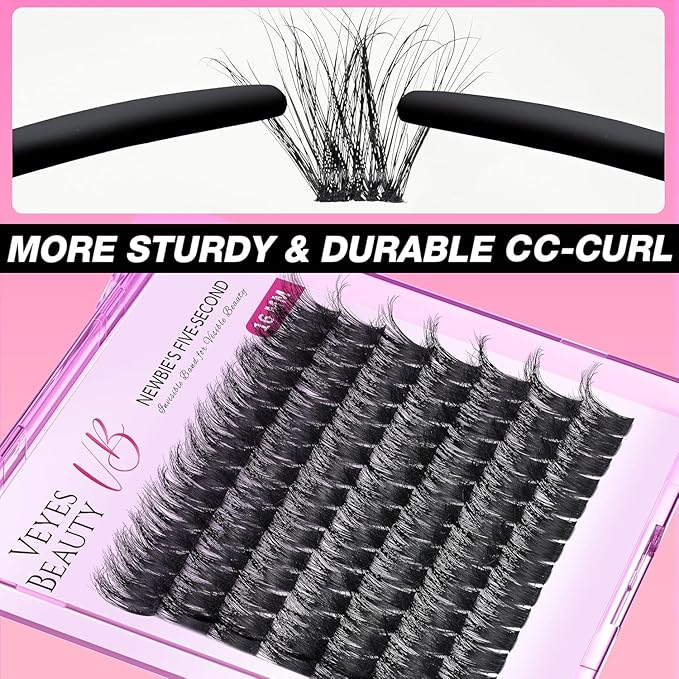 VEYESBEAUTY Lash Clusters Fluffy Individual Lash Extensions Xtreme 3D Layered Volume Eyelashes Thin & Invisible Band Wispy Faux Mink Lash Newbie's Five-Second Length 16mm