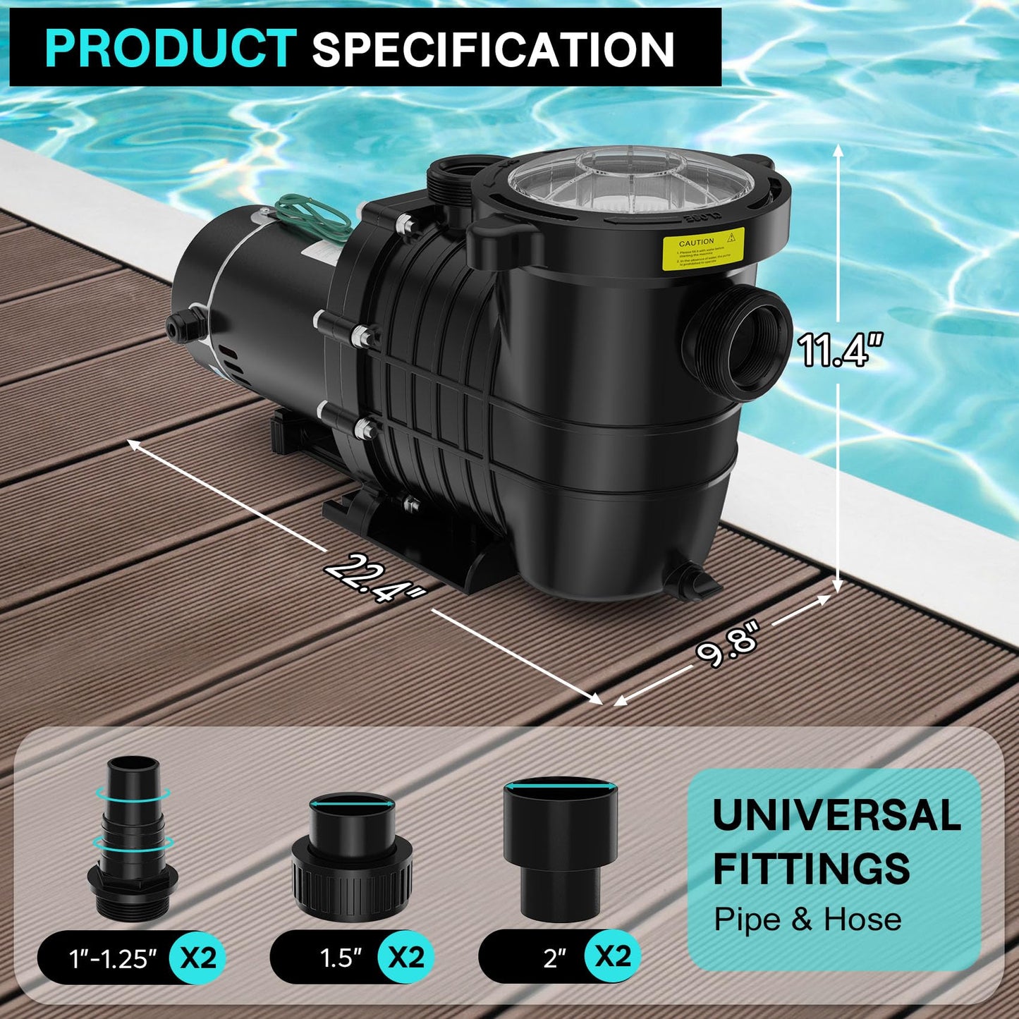 Oswerpon Pool Pump Above Ground/Inground, 1.5 HP 6600GPH Powerful Selfpriming Pool Pumps for 15,000-31,000 Gallons Pools, Dual Voltage Swimming Pool Pump with Strainer Basket & Drain Plug