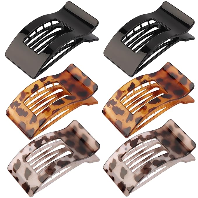 6 Pack Flat Hair Claws Clips for Women, Large Extra Strong & Thick Clips for Thick Fine Hair Styling, Secure Hair Hold Glossy Brown Black