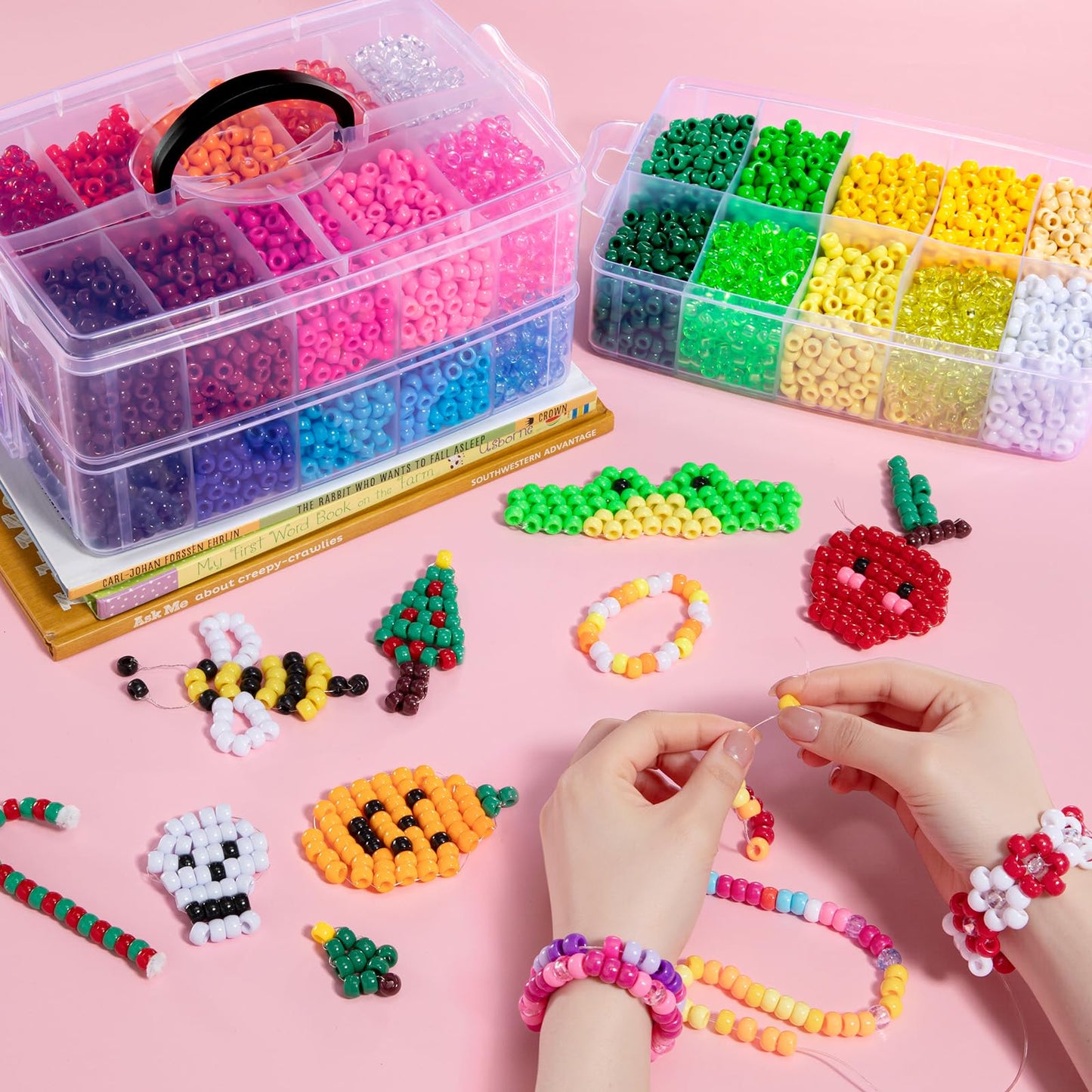 Simetufy 10000Pcs Pony Beads Bulk, 30 Colors Rainbow Kandi Beads for Hair Braiding Bracelet Making Kandi Jewelry Key Chains DIY Crafts Gifts Christmas Gifts (5.73lb, Stack Box)