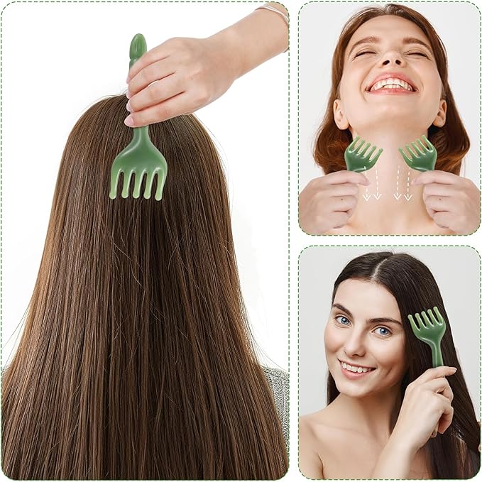 2Pcs Head Massager Manual Hair Scalp Massager Gua Sha Five Claw Massage Tool Comb Portable Handheld Resin Relax Tool for Father's Day Mother's Day Gifts (Green)
