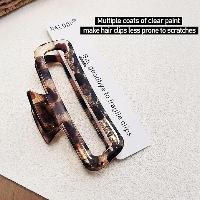 Hair Claw Clips 5 Inch XL Unbreakable Glossy Rectangle Square Extra Large Tight Strong Clip Neutral Colors for Thick Curly Long Hair Women - 2 Pack