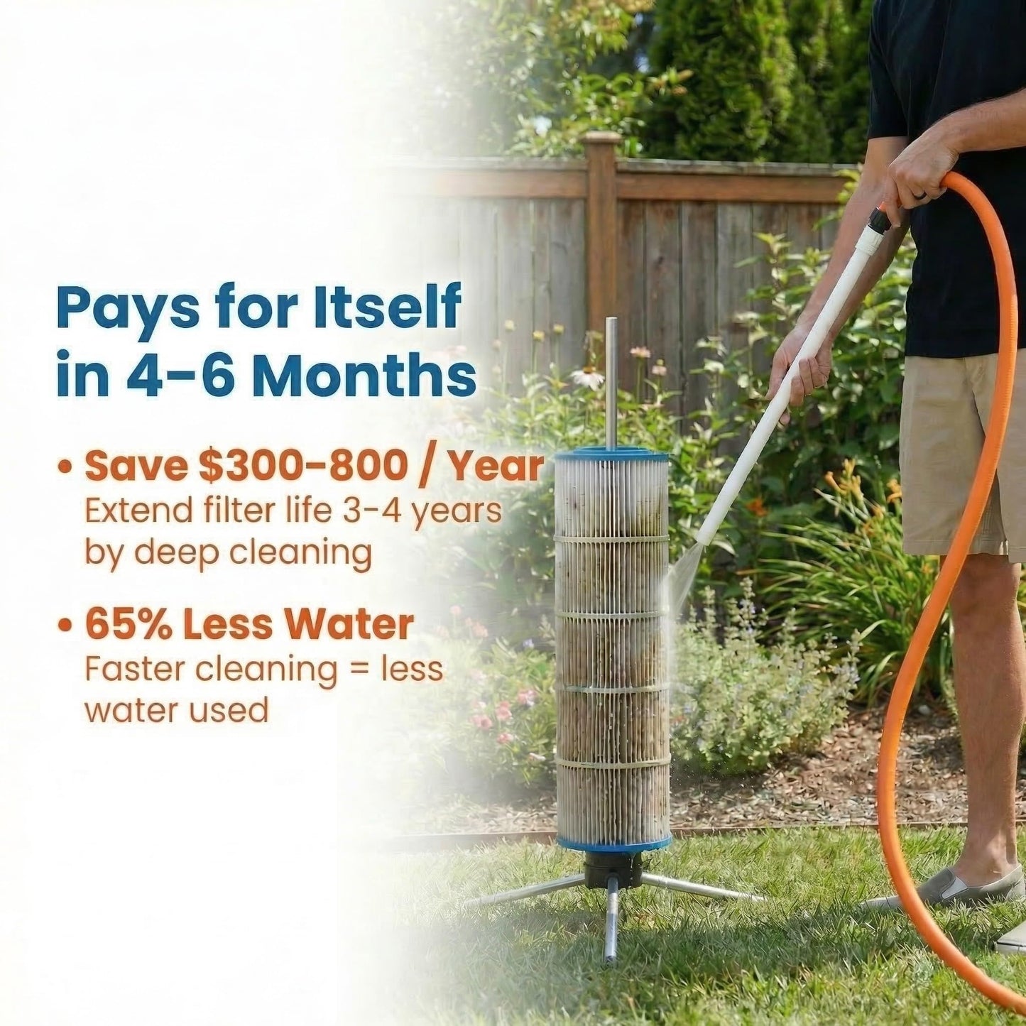 Cyclone Filter Cleaner – Patented Hose-Powered Spinning Pool Cartridge Filter Cleaning Tool with Stand & Spray Wand – Cleans 5X Faster – Fits 3”, 4”, 6” ID Filters