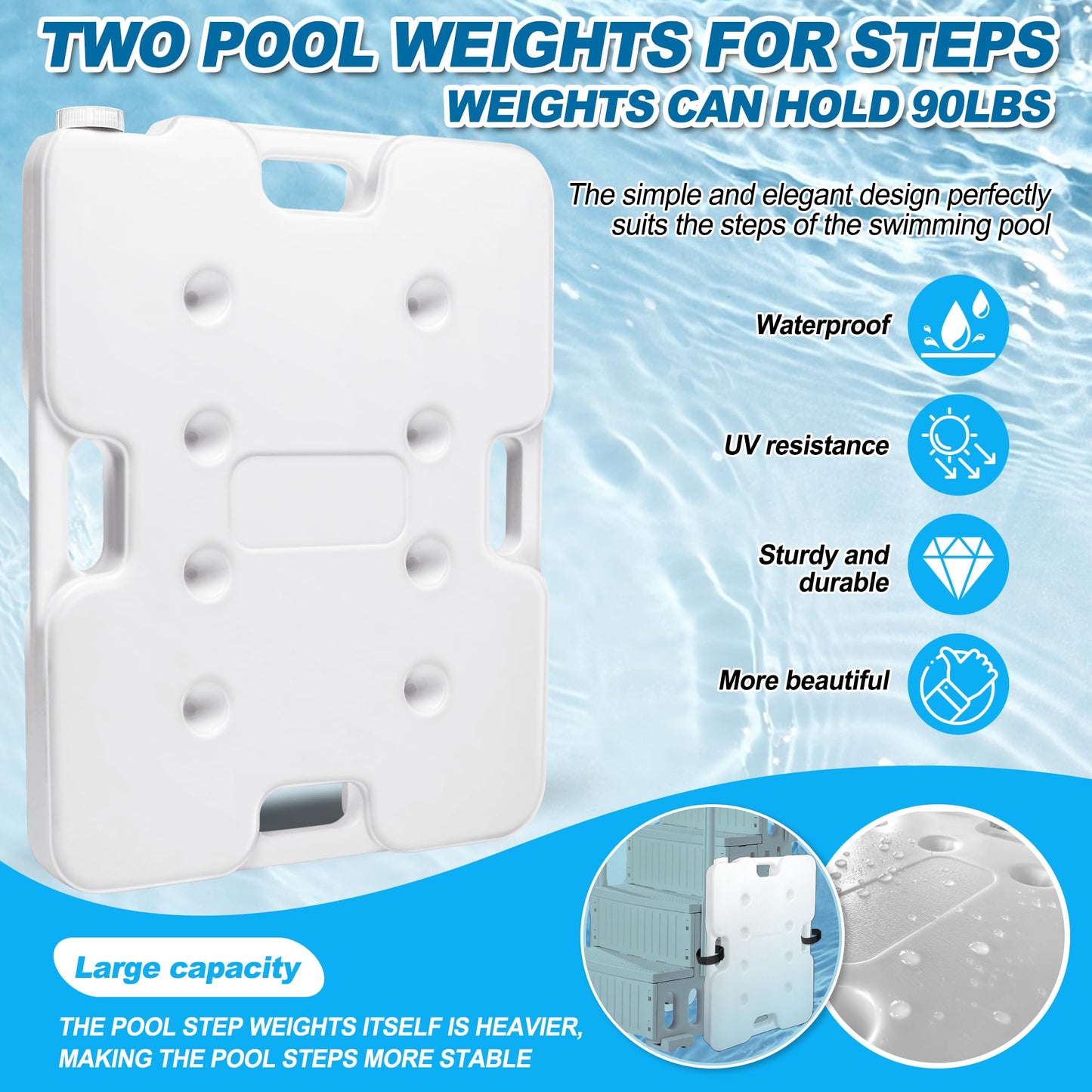 Desunqin 2 Pack 60lbs Heavy Duty Pool Ladder Weights, HDPE Waterproof Swimming Pool Ladder Weights for Steps, Pool Step Weights for Above & Underground Ground Pools (22.5" x 18")