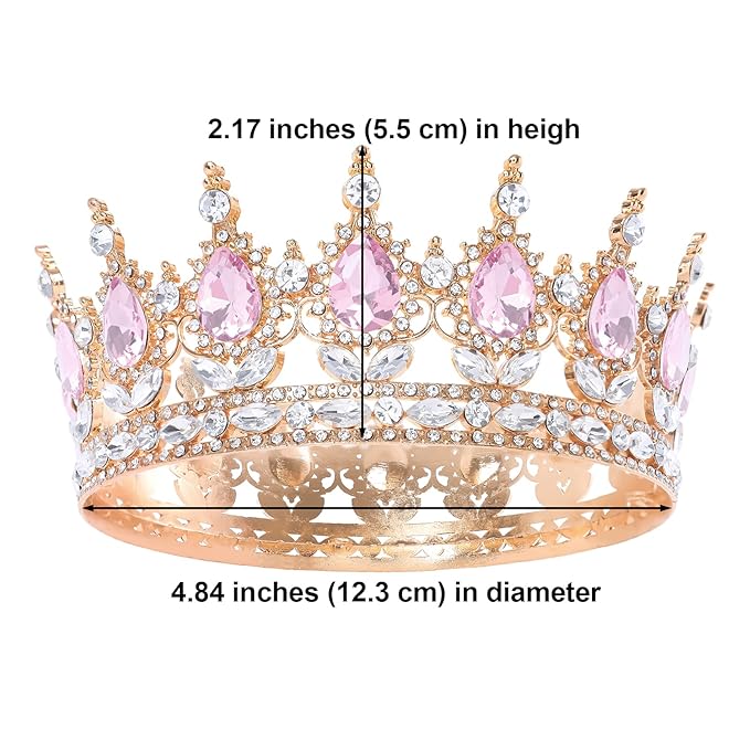 Pink Queen Crown for Women Crystal Tiara for Women Rhinestone Wedding Headband for Bride Hair Accessories for Costume Birthday Party Prom Gifts